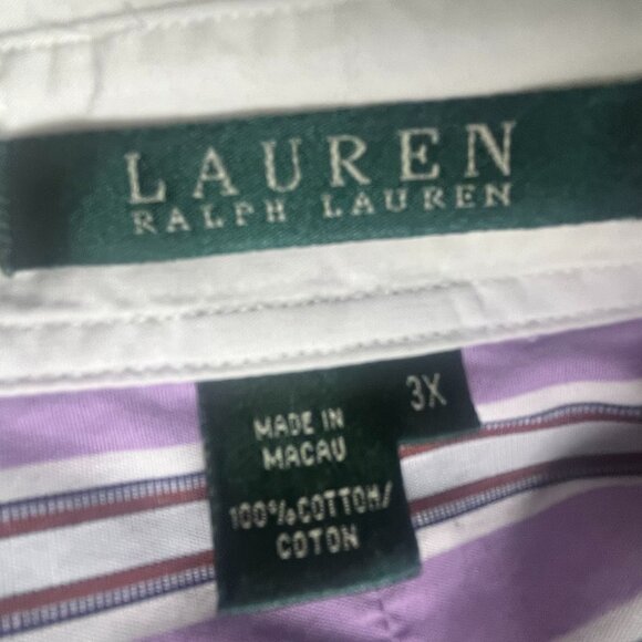 Lauren Ralph Lauren Long Sleeve Blouse Plus Size 3X Purple White, Stripes - Picture 7 of 8